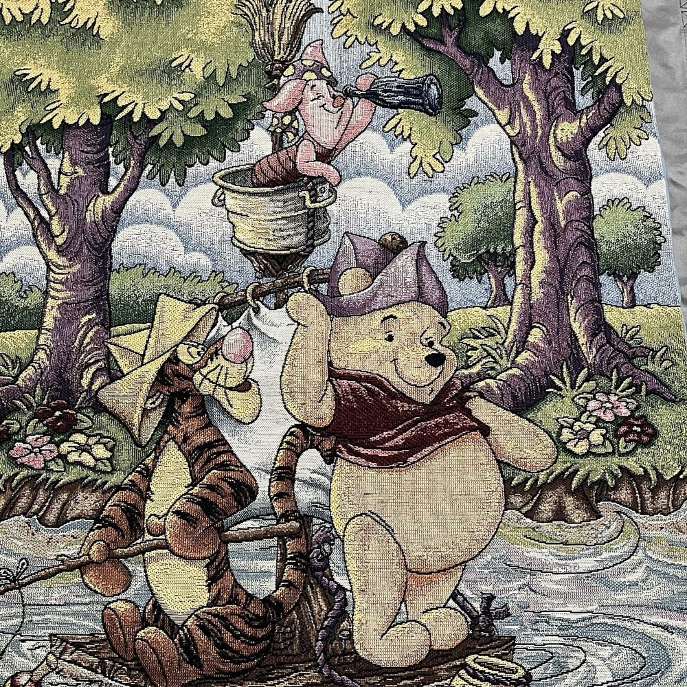 VTG Disney Winnie Pooh Setting Sail SailBoat Tapestry Wall Hanging 36"x26" - Picture 4 of 7